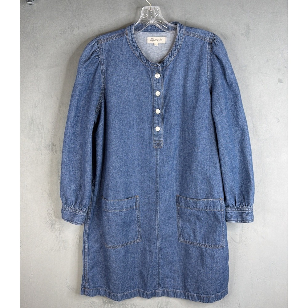 Madewell Denim Shirt Dress Womens L Blue Button Front Casual